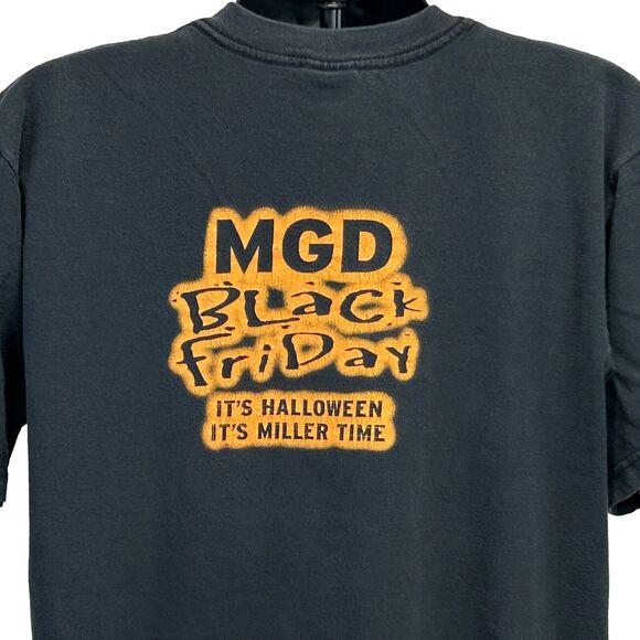 Vintage 90s MGD Halloween Miller Time T Shirt Mens L Large Beer Black Friday Tee - Picture 9 of 11